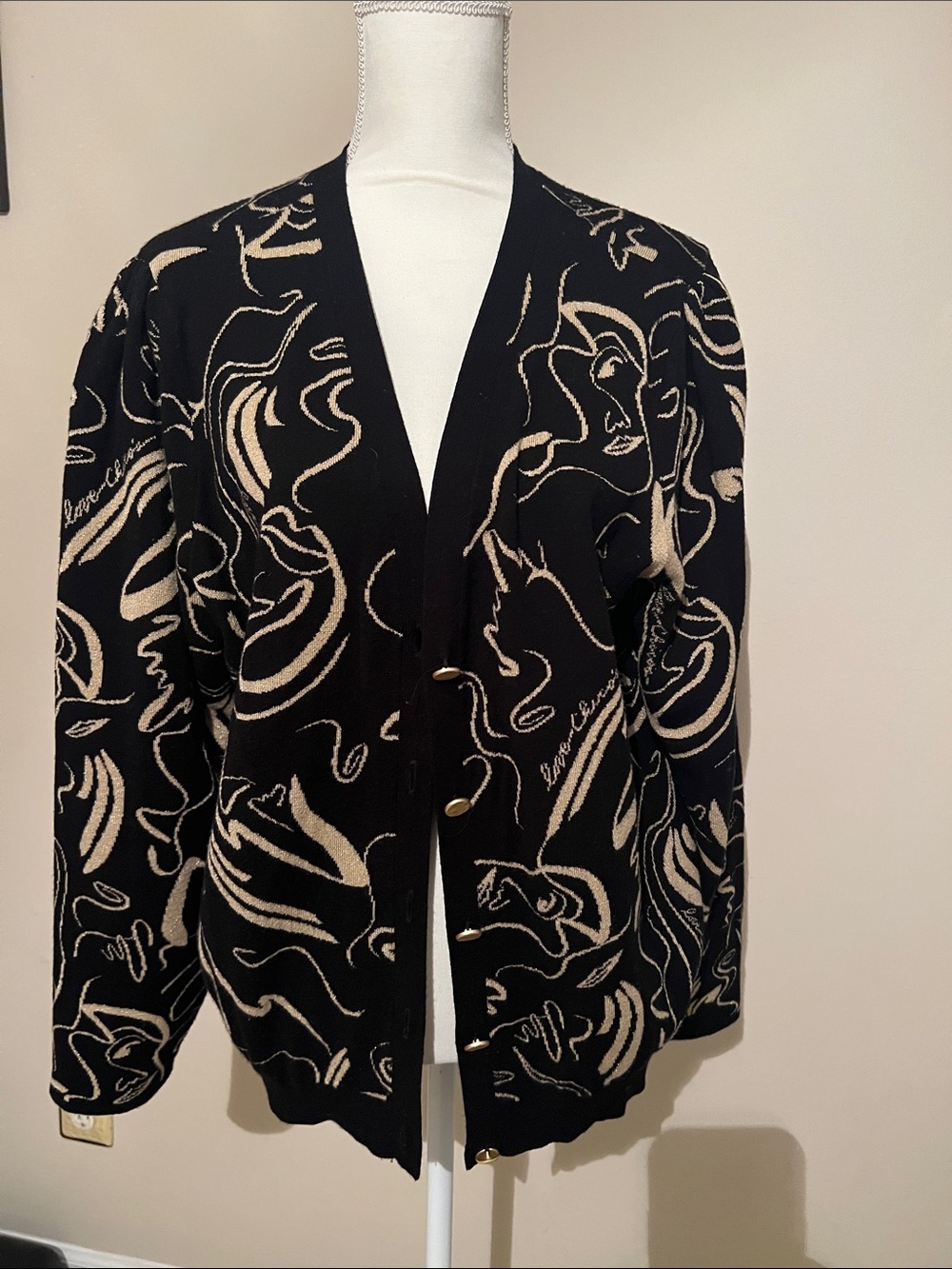 Black & Cream Abstract Knit Cardigan